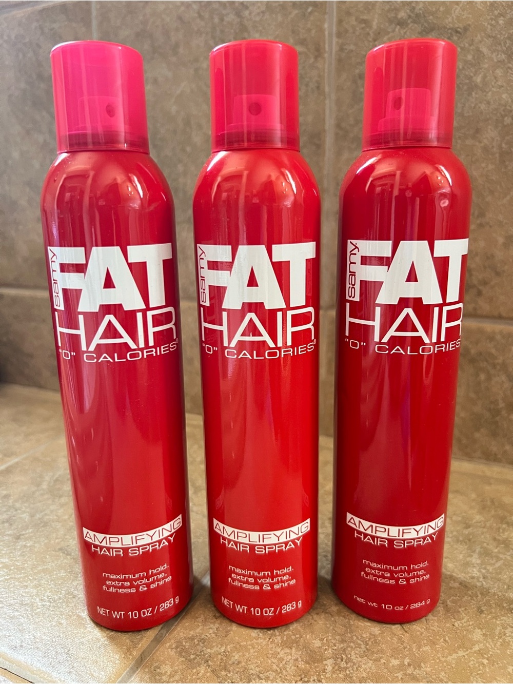3 Samy FAT HAIR 0 CALORIES AMPLIFYING HAIR SPRAY MAXIMUM HOLD 10 oz Hair Spray.